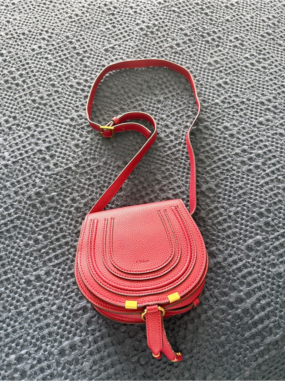 Chloe Leather Marcie Mini Red Leather Crossbody Saddle Bag with Gold Hardware